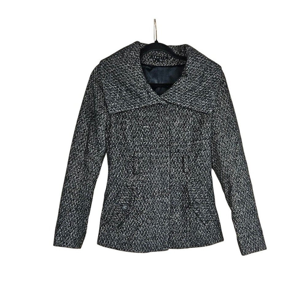Theory Wool Silk Angora Blend Black White Coat Size P XS/S